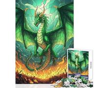 Puzzle da 1000 pezzi per ragazzi con drago verde su un campo di battaglia illustrazione gioco impossibile migliora la memoria decorazione per la casa giocattolo regalo di compleanno regalo di viaggio