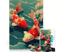 Puzzle da 1000 pezzi per ragazzi con due carpe koi nell'acqua, disegno dai contorni netti, gioco cognitivo, regalo per momenti di relax, decorazione natalizia (38x26cm)
