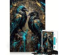 Puzzle da 1000 pezzi per ragazzi con due corvi e cerchio astrologico dorato, taglio netto, gioco cognitivo divertente, gioco per il tempo libero, decorazione natalizia per la casa (38x26cm)