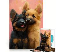 Puzzle da 1000 pezzi per ragazzi con due cuccioli di pastore tedesco, gioco di incastro preciso, sfida mentale, divertimento e tranquillità, scena natalizia (38x52cm)