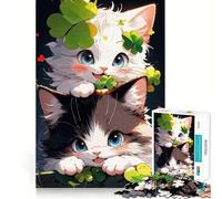 Puzzle da 1000 pezzi per ragazzi con due gatti carini e trifogli, disegno finemente intagliato, divertente per allenare la concentrazione, gioco per momenti di tranquillità, regalo di Natale (50x75cm)