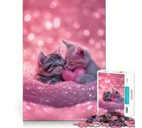 Puzzle da 1000 pezzi per ragazzi con due gattini e un cuore, disegno intagliato, gioco cognitivo, regalo per momenti di relax, decorazione natalizia (38x52cm)