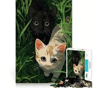Puzzle da 1000 pezzi per ragazzi con due gattini nell'erba, disegno finemente intagliato, gioco divertente per allenare la concentrazione e per i momenti di tranquillità, regalo di Natale (50x75cm)