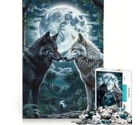 Puzzle da 1000 pezzi per ragazzi con due lupi nella foresta e la luna decorazione da parete compleanno 38x52cm