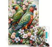 Puzzle da 1000 pezzi per ragazzi con due pappagalli in una composizione floreale, gioco di abilità mentale, divertimento e svago, decorazione natalizia per la casa (38x26cm)