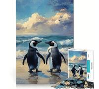 Puzzle da 1000 pezzi per ragazzi con due pinguini sulla spiaggia disegno finemente ritagliato arte per allenare la concentrazione divertente gioco per i momenti di tranquillità regalo di Natale