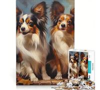Puzzle da 1000 pezzi per ragazzi con due ritratti di cani Papillon giocattolo decorativo da parete perfetto come regalo di Natale o di compleanno 50x75cm