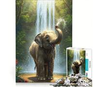 Puzzle da 1000 pezzi per ragazzi con elefante che si gode una cascata nella giungla, gioco educativo, decorazione da parete, ideale come regalo 50x75cm