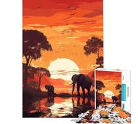 Puzzle da 1000 pezzi per ragazzi con elefanti tramonto africano gioco rompicapo educativo ottimo regalo per giochi e decorazioni per la casa (dimensioni 50x75cm)