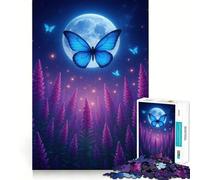 Puzzle da 1000 pezzi per ragazzi con farfalla blu e campo di lavanda al chiaro di luna,con incastri lisci,divertente,gioco di logica,regalo rilassante,arte per il tempo libero natalizio 50x75cm