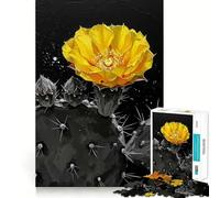 Puzzle da 1000 pezzi per ragazzi con fiore di cactus giallo su sfondo nero,stimolante cognitivo,divertente,con incastro perfetto e nessun pezzo che si stacca,un modo coinvolgente per passare