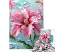 Puzzle da 1000 pezzi per ragazzi con fiore di ibisco rosa e gocce d'acqua gioco per famiglie sfida per l'intelligenza giocattolo coinvolgente regalo per il Secret Santa migliora la memoria (38x52cm)