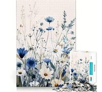 Puzzle da 1000 pezzi per ragazzi con fiori selvatici blu e bianchi,disegno dai bordi precisi,gioco di logica,divertimento rilassante,regalo di Natale 50x75cm
