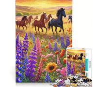 Puzzle da 1000 pezzi per ragazzi con fiori selvatici e cavalli selvaggi Un gioco pratico divertente e spiritoso ideale come regalo di compleanno o per occasioni speciali 38x52cm