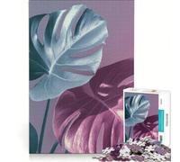 Puzzle da 1000 pezzi per ragazzi con foglie di Monstera blu e viola giocattolo fai-da-te migliora la memoria con pezzi a incastro di forma casuale 38x26cm