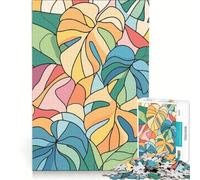 Puzzle da 1000 pezzi per ragazzi con foglie tropicali colorate in stile vetrata, gioco interattivo, migliora la memoria, compleanno e Natale 38x52cm