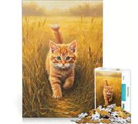 Puzzle da 1000 pezzi per ragazzi con gattino rosso in un campo dorato, giocattolo educativo, per divertimento in famiglia, adatto come decorazione da scrivania 38x26cm