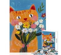 Puzzle da 1000 pezzi per ragazzi con gatto arancione e fiori gioco per famiglie stimola la memoria decorazione per la casa giocattoli che rafforzano l'amore tra le coppie (38x26cm)
