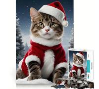 Puzzle da 1000 pezzi per ragazzi con gatto,Babbo Natale,giorno di Natale,incastro preciso,gioco intelligente,attività per la mente,momento di relax,attività per il compleanno (38x26cm)