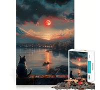 Puzzle da 1000 pezzi per ragazzi con gatto che guarda il tramonto sul GiapponeGioco stimolante e divertente per il cervello,ideale per momenti di relax e per feste di compleanno (50x75cm)