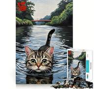 Puzzle da 1000 pezzi per ragazzi con gatto che nuota nel fiume,ideale per giochi di squadra e attività creative per stimolare la mente e creare un'atmosfera rilassante,perfetto per il compleanno