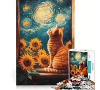 Puzzle da 1000 pezzi per ragazzi con gatto che osserva un cielo stellato, giocattolo fai-da-te, interazione genitore-figlio, compleanno e altre occasioni 50x75cm