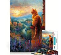 Puzzle da 1000 pezzi per ragazzi con gatto che osserva un paesaggio toscano,design finemente intagliato,gioco di logica,regalo,divertimento rilassante,compleanno,divertimento (38x26cm)