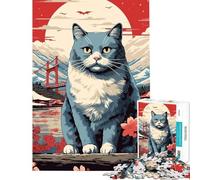Puzzle da 1000 pezzi per ragazzi con gatto e paesaggio giapponese divertente attività da fare in casa decorazione artistica per la casa giochi per famiglie adatti a persone dai 14 anni in su (38x52cm)