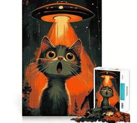 Puzzle da 1000 pezzi per ragazzi con gatto e UFO,disegno finemente ritagliato,ideale per allenare la concentrazione e creare momenti di tranquillità,perfetto come regalo di Natale (38x52cm)