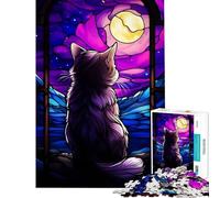 Puzzle da 1000 pezzi per ragazzi con gatto Munckhin e vetrata artistica giocattolo educativo per migliorare la memoria regalo di compleanno (dimensioni 50x75cm)