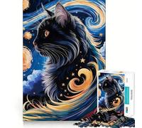 Puzzle da 1000 pezzi per ragazzi con gatto nella notte stellata,disegno finemente intagliato,gioco divertente per allenare la concentrazione e per i momenti di tranquillità,regalo di Natale (38x26cm)