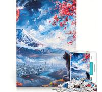 Puzzle da 1000 pezzi per ragazzi con gatto nero e monte Fuji, gioco educativo, allena la mente e la mano, collezione d'artista, belle arti 50x75cm