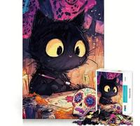 Puzzle da 1000 pezzi per ragazzi,con gatto nero e tema Giorno dei Morti,taglio preciso,gioco per allenare la mente,momento di relax,divertimento per il compleanno 38x26cm