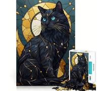 Puzzle da 1000 pezzi per ragazzi con gatto nero e vetrata artistica,bordi precisi,gioco di logica,divertimento rilassante,regalo di Natale artistico 38x52cm