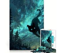 Puzzle da 1000 pezzi per ragazzi con gatto nero nella foresta in una notte stellata,disegno dai bordi precisi,gioco di logica,divertimento rilassante,regalo di Natale artistico 38x26cm