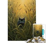 Puzzle da 1000 pezzi per ragazzi con gatto nero nell'erba alta gioco divertente per adolescenti taglio di precisione compleanno e Natale (dimensioni 38x26cm)