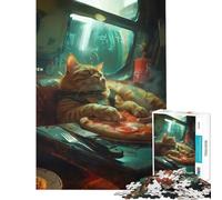 Puzzle da 1000 pezzi per ragazzi con gatto rosso e pizza gigante gioco rompicapo educativo ottimo regalo per giochi e decorazioni per la casa (dimensioni 38x52cm)