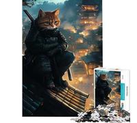 Puzzle da 1000 pezzi per ragazzi con gatto samurai in una città giapponese sfida di intelligenza e creatività gioco rilassante per tutta la famiglia opera d'arte regalo (dimensioni 38x26cm)