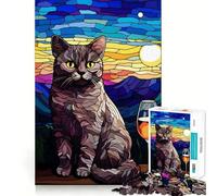 Puzzle da 1000 pezzi per ragazzi con gatto seduto e vetro,design finemente tagliato,gioco di concentrazione,regalo per momenti di pace,regalo di Natale per il tempo libero (50x75cm)