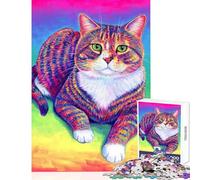 Puzzle da 1000 pezzi per ragazzi con gatto soriano arcobaleno gioco divertente antistress giocattolo educativo per rafforzare l'amore tra le coppie (38x26cm)