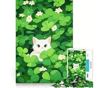 Puzzle da 1000 pezzi per ragazzi con gatto,trifoglio e patch,gioco di incastro preciso,sfida mentale,divertimento e tranquillità,scena natalizia (38x52cm)