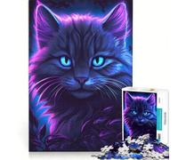 Puzzle da 1000 pezzi per ragazzi con gatto viola fluorescente, gioco rilassante, divertente e umoristico, sfida unica 38x26cm