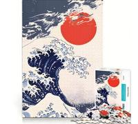 Puzzle da 1000 pezzi per ragazzi, con grandi onde blu giapponesi, antistress, da assemblare, compleanno e Natale 38x26cm