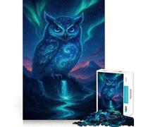 Puzzle da 1000 pezzi per ragazzi con gufo celeste che osserva un paesaggio con cascata,gioco di incastri fini,divertente e stimolante per la mente,ideale come regalo di compleanno (38x52cm)