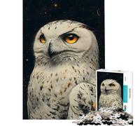 Puzzle da 1000 pezzi per ragazzi con gufo delle nevi e ritratto notturno Divertimento a casa decorazione artistica per la casa giochi per famiglie adatto a persone dai 14 anni in su (38x52cm)