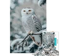 Puzzle da 1000 pezzi per ragazzi con gufo delle nevi su un ramo gioco educativo e stimolante per l'intelletto ideale come regalo di compleanno (dimensioni 38x52cm)