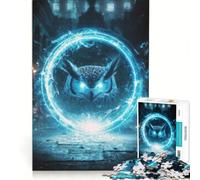 Puzzle da 1000 pezzi per ragazzi con gufo mistico e cerchio luminoso gioco educativo divertente antistress regalo di Natale o compleanno 38x52cm