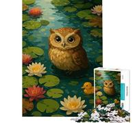 Puzzle da 1000 pezzi per ragazzi con gufo nello stagno delle ninfee e anatroccolo Gioco divertente e stimolante ideale come regalo di compleanno per tutta la famiglia (dimensioni 38x52cm)