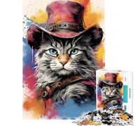 Puzzle da 1000 pezzi per ragazzi con il cowboy e il gatto col cappello gioco per ragazzi decorazione da parete difficile e stimolante (dimensioni 38x26cm)