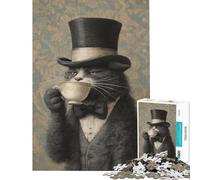 Puzzle da 1000 pezzi per ragazzi con il gatto col cappello a cilindro e il tè Puzzle per adulti gioco pratico che migliora la memoria compleanno e Natale (dimensioni 38x26cm)